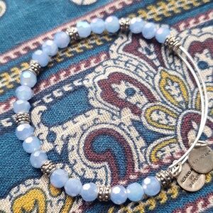 Alex And Ani Rafaelian Silver Ornate And Crystal Sky Blue Beaded Bangle Braclet